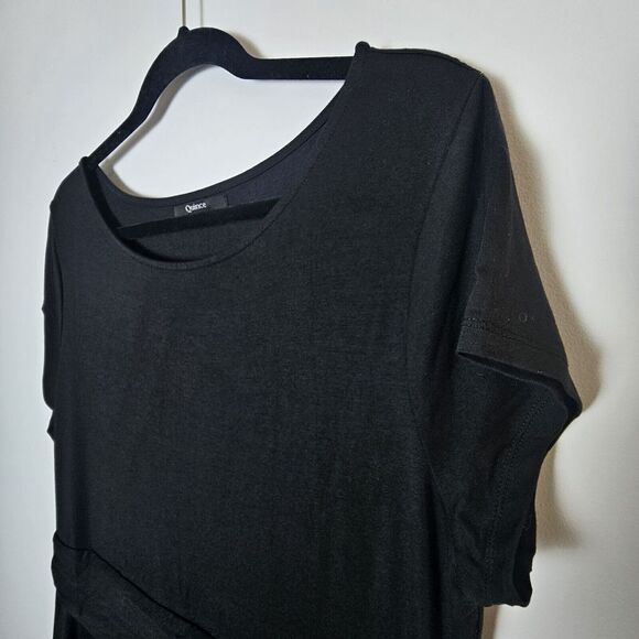 Quince Tencel Jersey Ruched Waist Dress Black Short Sleeve XL Lined Cap Sleeve - Picture 3 of 9
